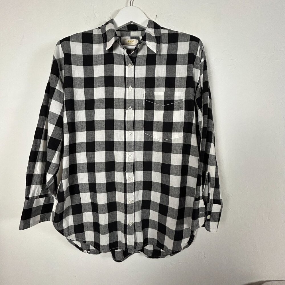 Maeve By Anthropologie Womens Black Buffalo Plaid Button-Up Shirt Medium Cotton